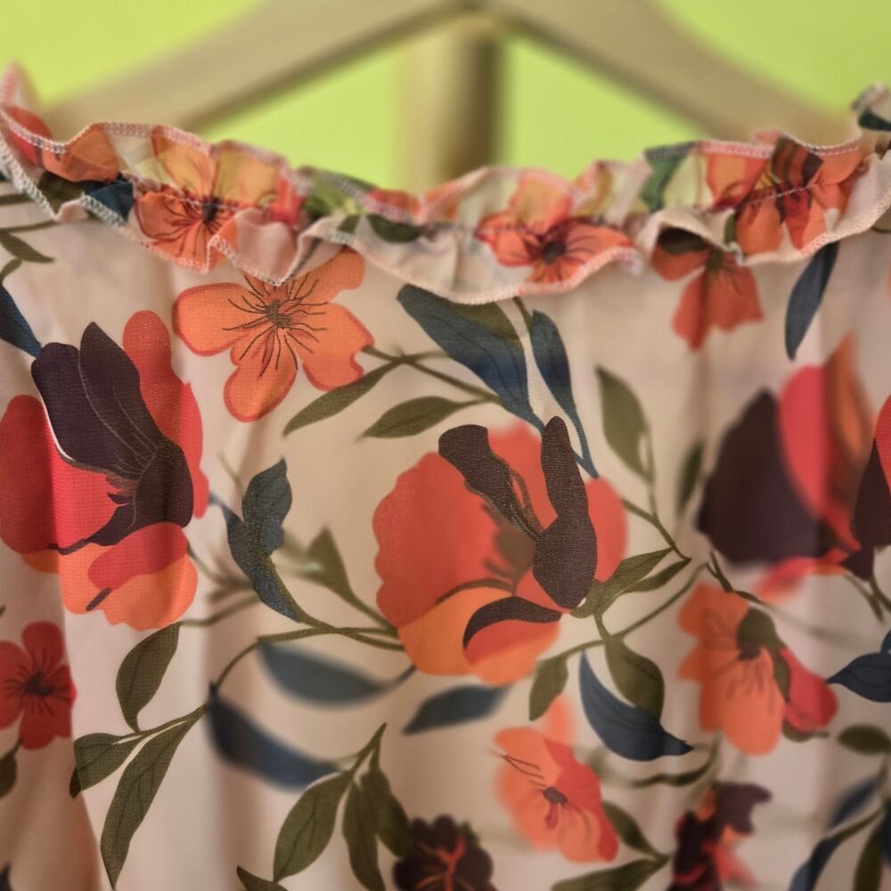 NWT Medium Pink Floral V-Neck Long-sleeved Midi Dress [0176-P] - Picture 4 of 9